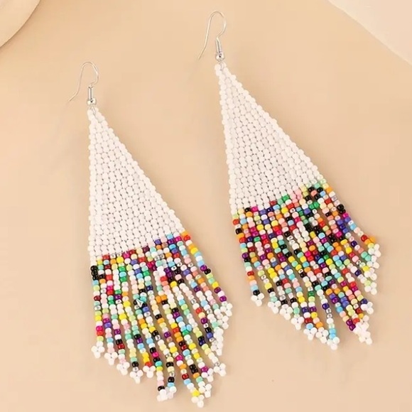 Multi Color Seed Bead Boho Tassel Earrings - Picture 1 of 2